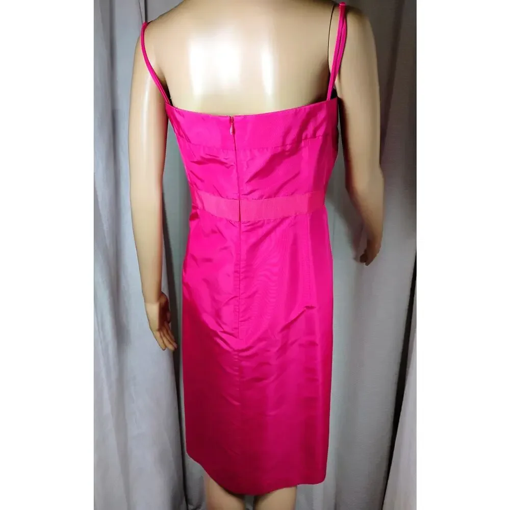 J Crew Womens 16 Hot Pink Silk Taffeta Dress AB Crescent Brooch Spaghetti Strap